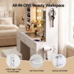 Artiss Dressing Table Vanity Desk LED Mirror Stool Set Charging Station Glass Top Rotating Shelf White FUR-S-DRESS01-WH-ABC