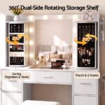 Artiss Dressing Table Vanity Desk LED Mirror Stool Set Charging Station Glass Top Rotating Shelf White FUR-S-DRESS01-WH-ABC