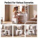 Artiss Dressing Table Vanity Desk LED Mirror Stool Set Charging Station Glass Top Rotating Shelf White FUR-S-DRESS01-WH-ABC