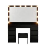 Artiss Dressing Table Vanity Desk Set Stool 12 Led Bulbs Black FURNI-N-DRESS02-LED-BK-AB