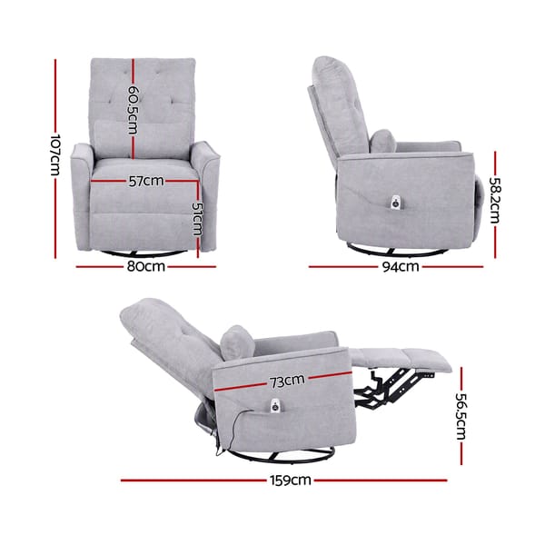 Artiss Electric Massage Recliner Chair with 270° Swivel & Heat Grey RECLINER-C-CHENI-GY-AB