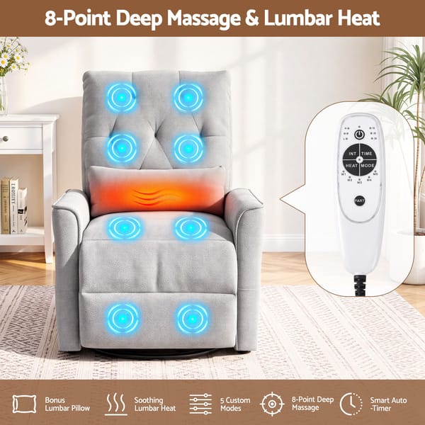 Artiss Electric Massage Recliner Chair with 270° Swivel & Heat Grey RECLINER-C-CHENI-GY-AB