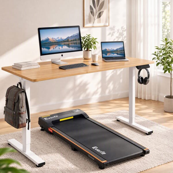 Artiss 140cm Standing Desk Natural Wood plus Motorised Treadmill SDTM-156E-380-WDBK