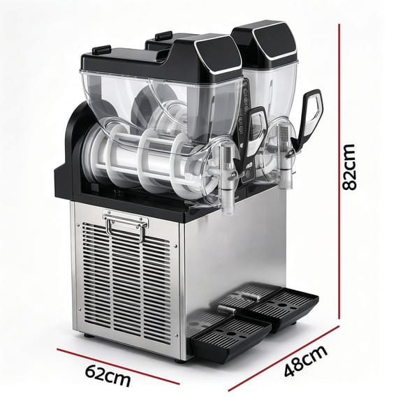 Devanti Commercial Slushie Machine 15L x2 Frozen Drink Maker Dual Tank Silver SLS-CRCOM-15LX2-SS