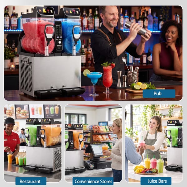 Devanti Commercial Slushie Machine 15L x2 Frozen Drink Maker Dual Tank Silver SLS-CRCOM-15LX2-SS
