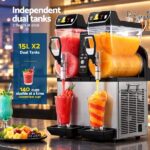 Devanti Commercial Slushie Machine 15L x2 Frozen Drink Maker Dual Tank Silver SLS-CRCOM-15LX2-SS