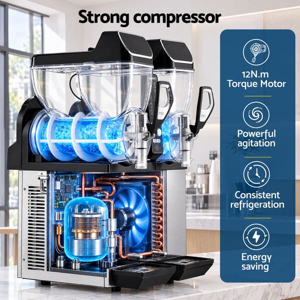 Devanti Commercial Slushie Machine 15L x2 Frozen Drink Maker Dual Tank Silver SLS-CRCOM-15LX2-SS