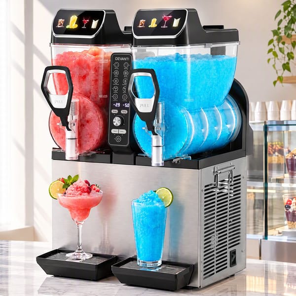 Devanti Commercial Slushie Machine 15L x2 Frozen Drink Maker Dual Tank Silver SLS-CRCOM-15LX2-SS