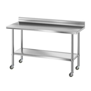Cefito Stainless Steel Kitchen Bench w/ Splashback 1500x600MM SSKB-430S-WHEEL-59H