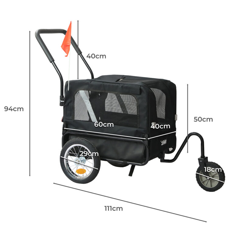 PaWz Pet Stroller Bike Trailer 2-IN-1 Sunroof ST1013-BK