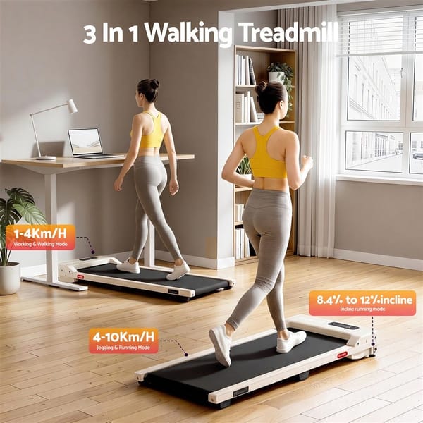 Everfit 3 in 1 Walking Pad Treadmill 12% Incline Under Desk Treadmills with 38cm Wide Belt Beige TMILL-380-2INC-BG