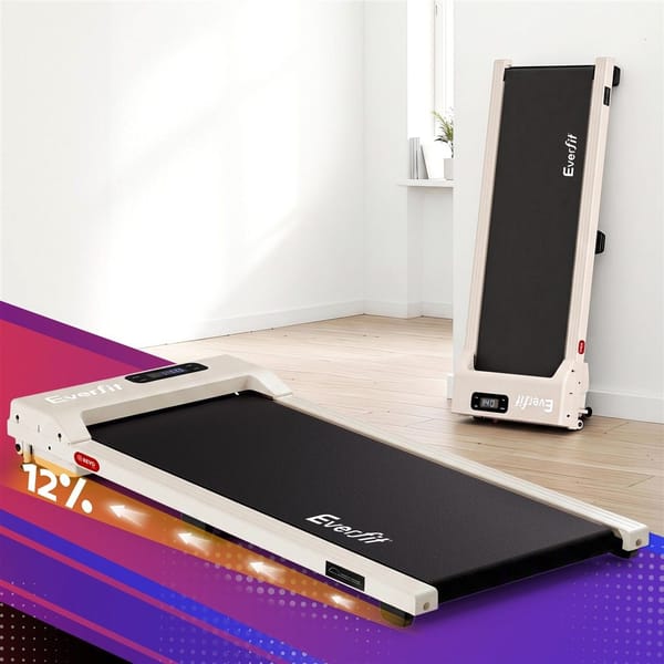 Everfit 3 in 1 Walking Pad Treadmill 12% Incline Under Desk Treadmills with 38cm Wide Belt Beige TMILL-380-2INC-BG