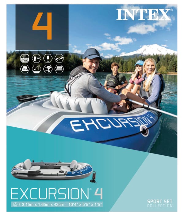 Intex Excursion 4 Inflatable Boat Set with Oars 68324