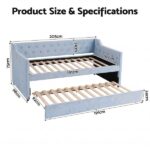 Artiss Single Buttonless Tufted Daybed Frame & Trundle Blue XFSI-DBRK111AS-AB