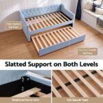 Artiss Single Buttonless Tufted Daybed Frame & Trundle Blue XFSI-DBRK111AS-AB